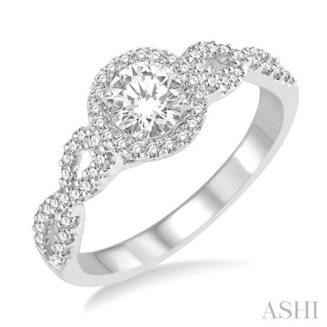 1/2 Ctw Diamond Engagement Ring with 1/5 Ct Round Cut Center Stone in 14K White Gold